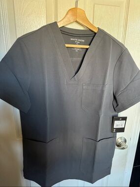NWT White Cross V-Tess Scrub Top S/ML Gray 4-Way Stretch Healthcare Nurse